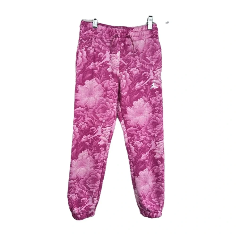 Jordan Girls Brooklyn Pink Floral Fleece Joggers Size M 10-12 Sweatpants Pockets
